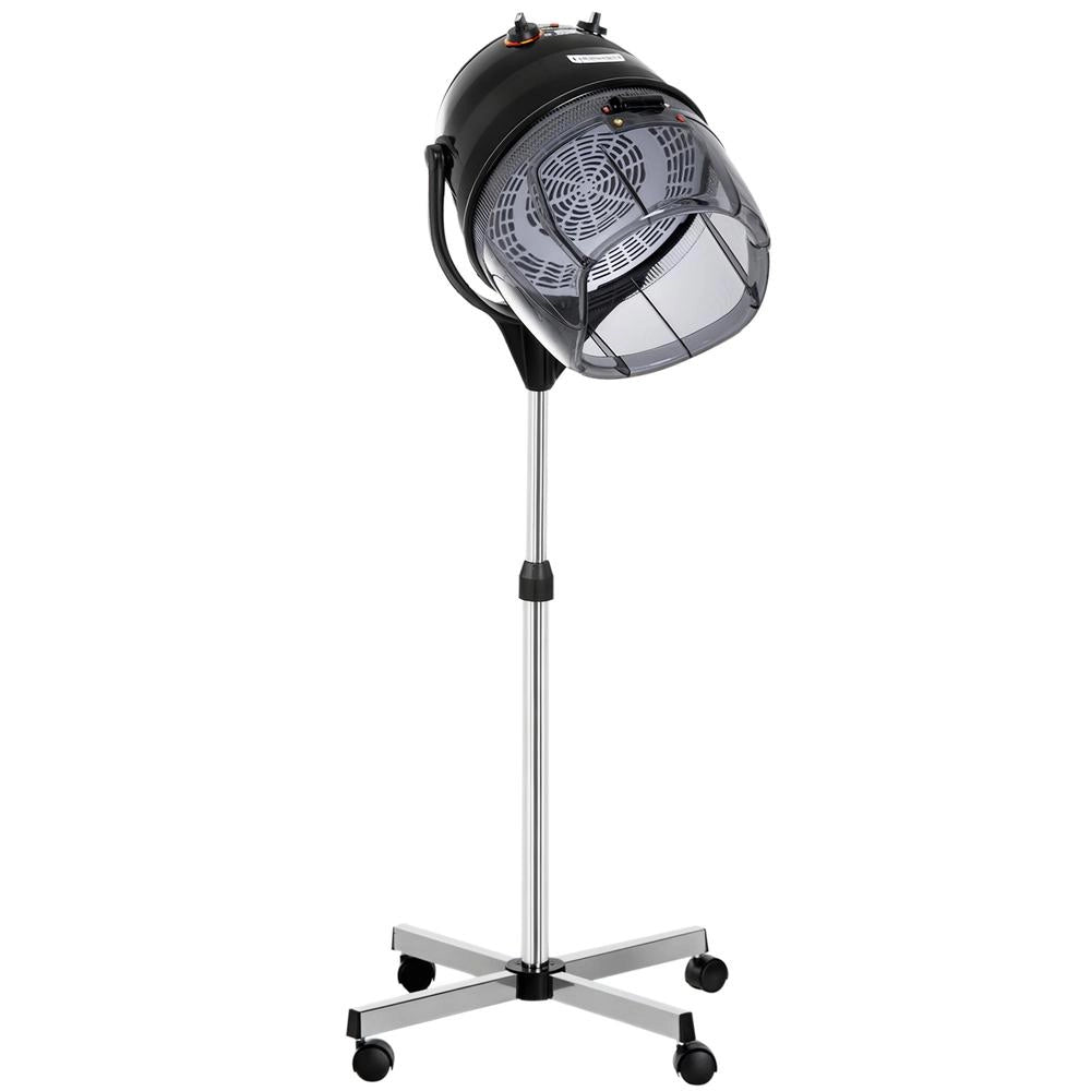 Casco Asciugacapelli 1180W con Stativo Regolabile Timer 60 Minuti e Ruote Girevoli Nero per Casa e Salone 65x65x115-165 cm