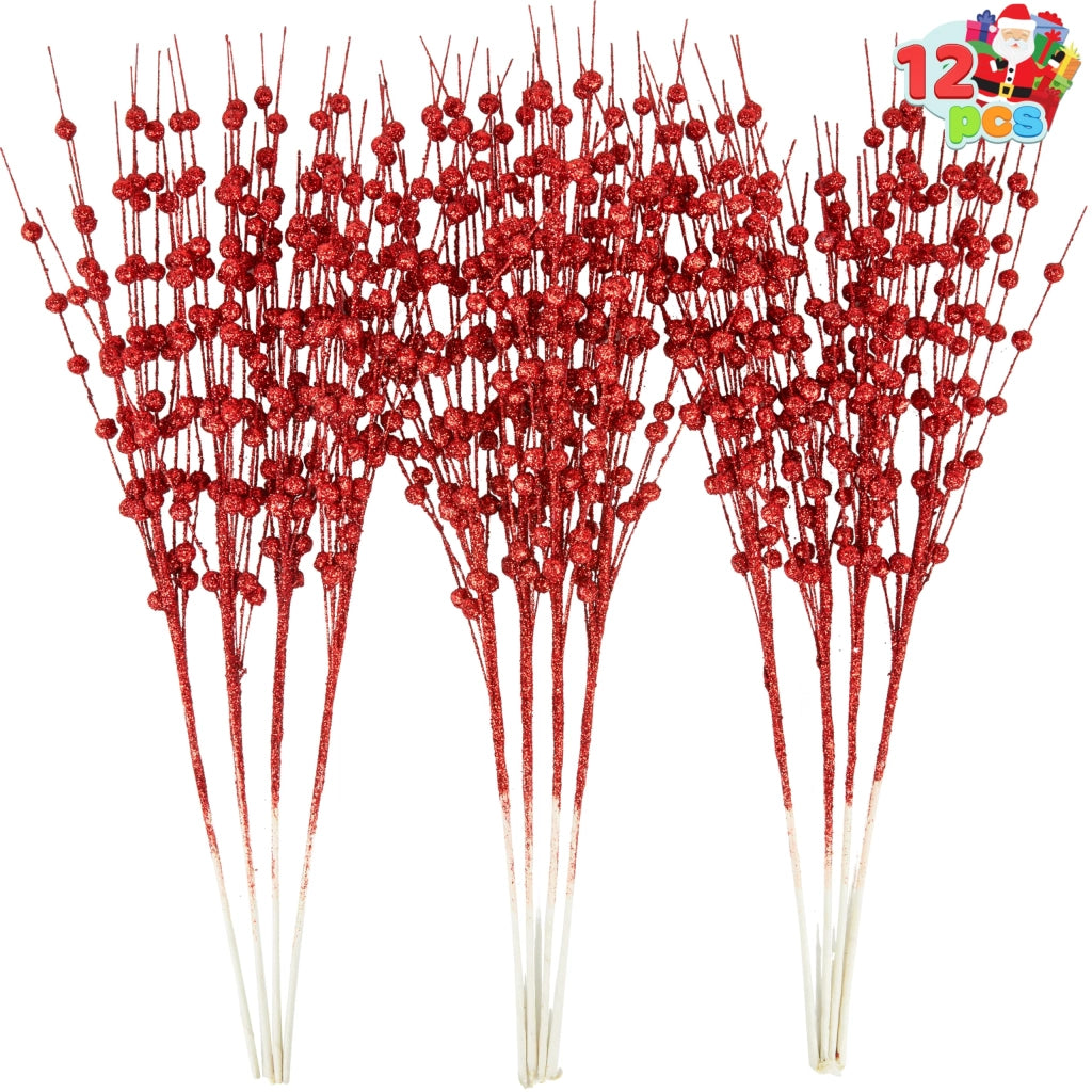 12 rametti di bacche scintillanti rosse, 43 cm, per decorazioni natalizie