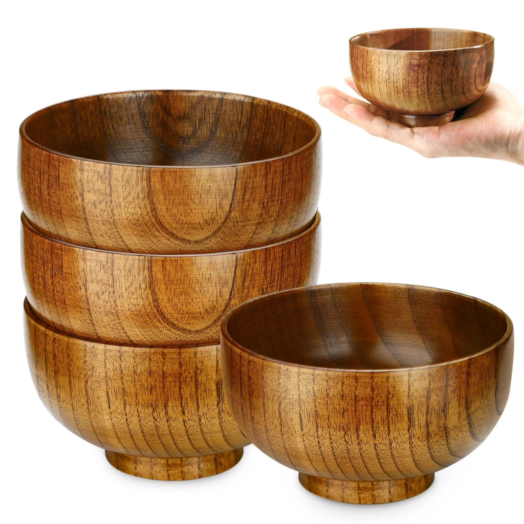 Set di ciotole in legno, 4 pezzi, 12 cm di diametro, realizzate a mano, ideali per snack e dessert