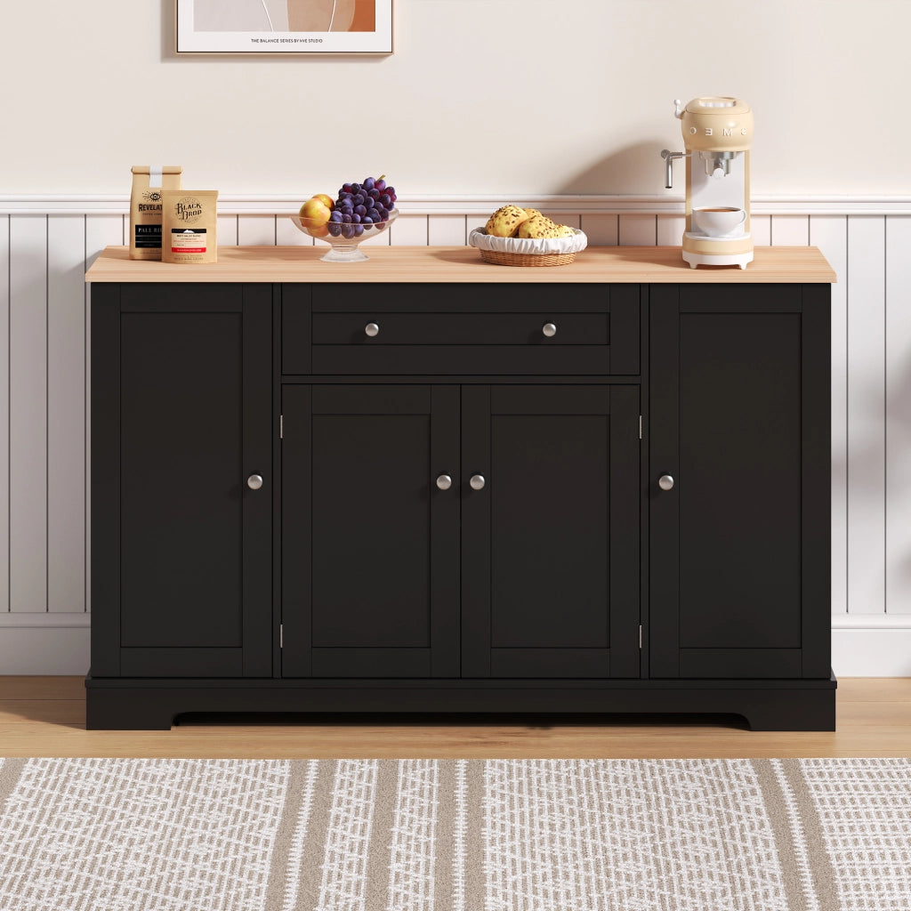 Credenza da cucina con cassetto vani con ante e ripiani regolabili in MDF nero con sistema antiribaltamento