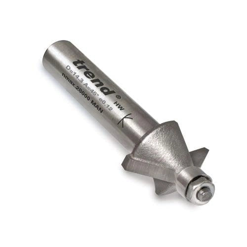 Fresa per smussi in miniatura gambo 1/4", 45°, diametro 14,3 mm, lunghezza di taglio 6,35 mm, metallo duro