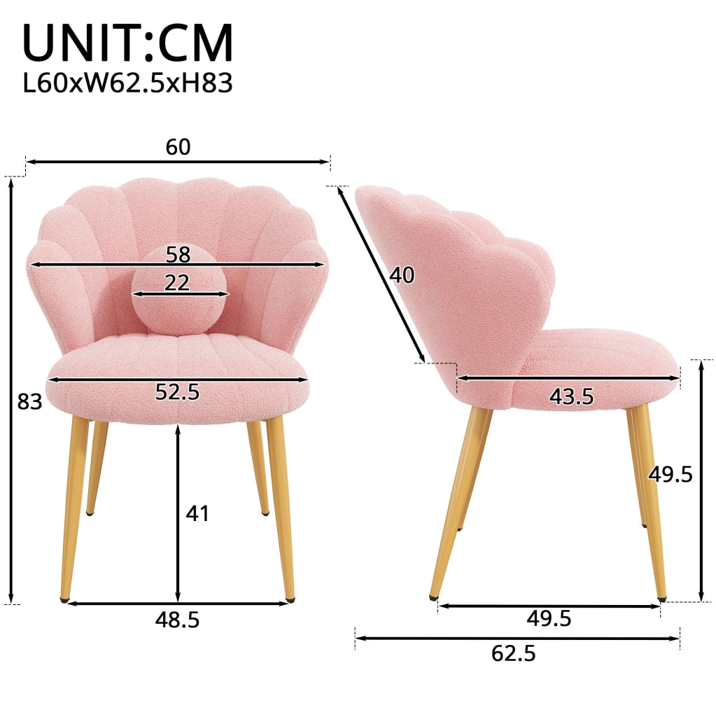 Set di 4 sedie da pranzo 60x62,5x83 cm in tessuto rosa con schienale a conchiglia