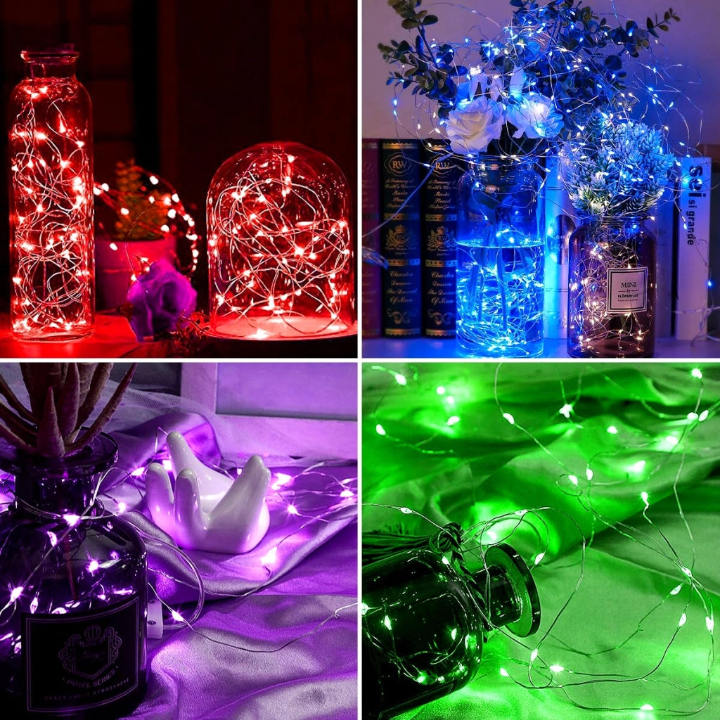 Catena luminosa a LED, set da 10 pezzi, lunghezza 3 metri, alimentazione a batteria, impermeabile, confezione da 4+6 pezzi