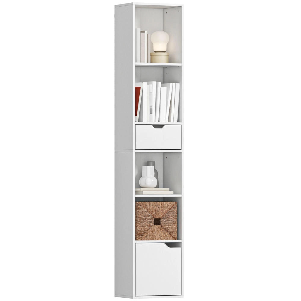 Libreria salvaspazio con cassetto anta e 4 ripiani mobile contenitore per casa 30 x 24 x 158 cm bianco