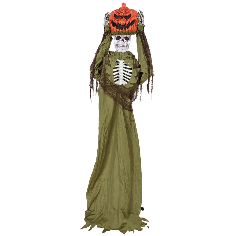 Scheletro di Zucca Pop-up Animato 173 cm, Decorazione Halloween Spaventosa con Luce e Attivazione Sonora e Tattile