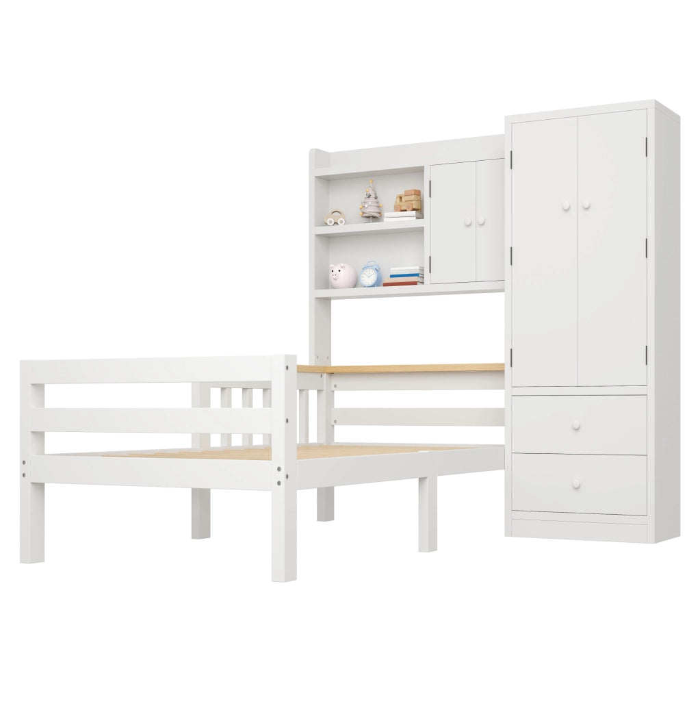 Letto multifunzione 90x200 cm con armadio e cassetti bianco