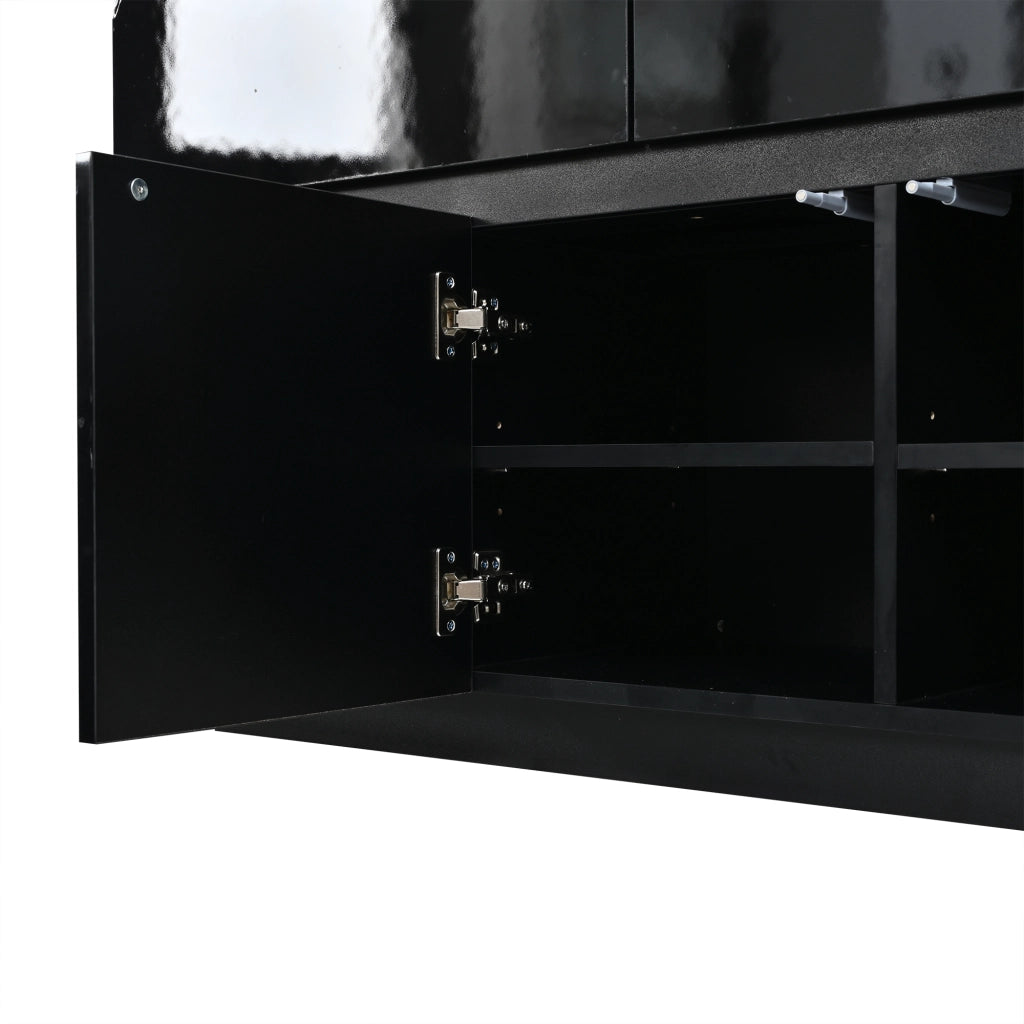 Credenza 140 × 35 × 72,5 cm con 4 ante 2 cassetti ripiani regolabili LED USB in truciolare nero lucido