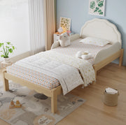 Letto singolo per bambini 90x200 cm con sponde e testiera in PU; beige