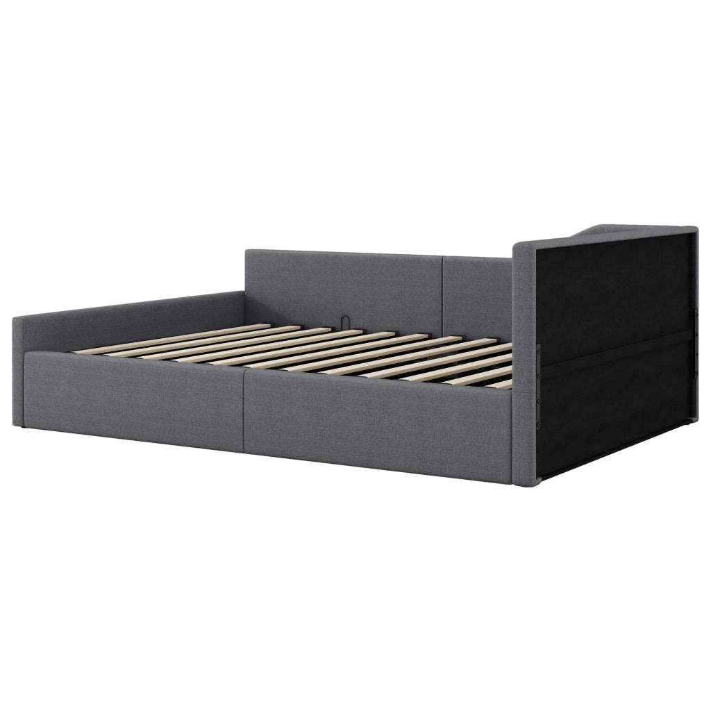 Letto da giorno 140 × 200 cm con vano contenitore in lino grigio struttura in legno MDF e compensato