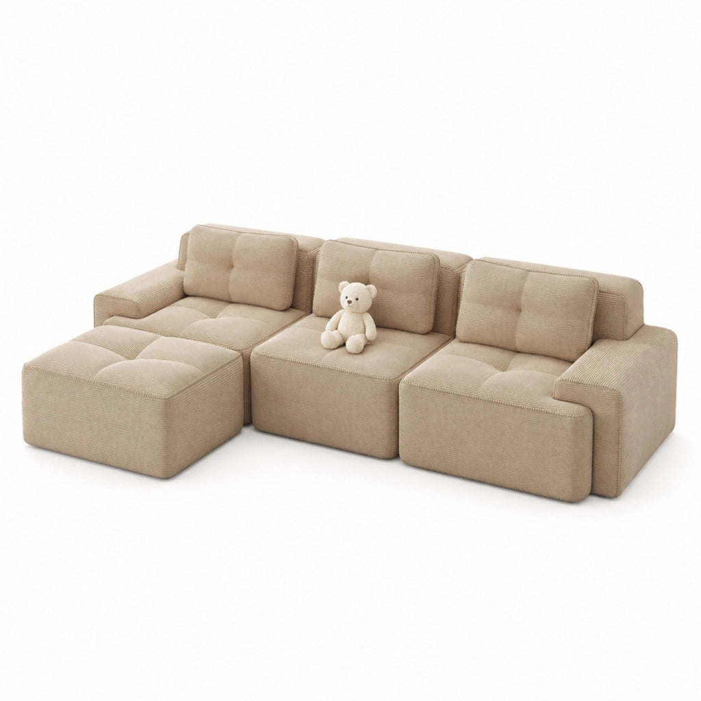 DIVANO modulare 293x177x69 cm in tessuto a coste beige