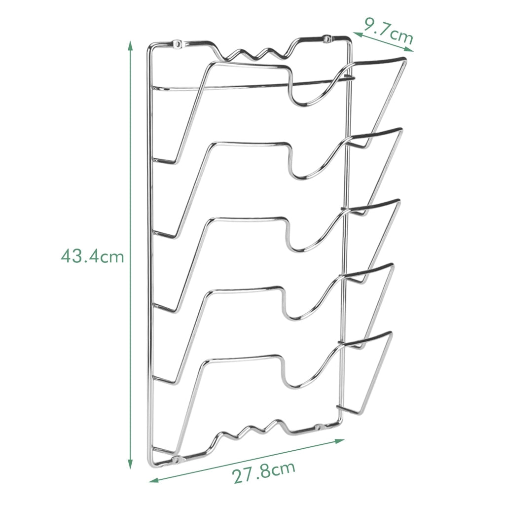 Porta pentole a 5 ripiani, in metallo, da montare a parete, dimensioni 43,4 x 27,8 x 9,7 cm