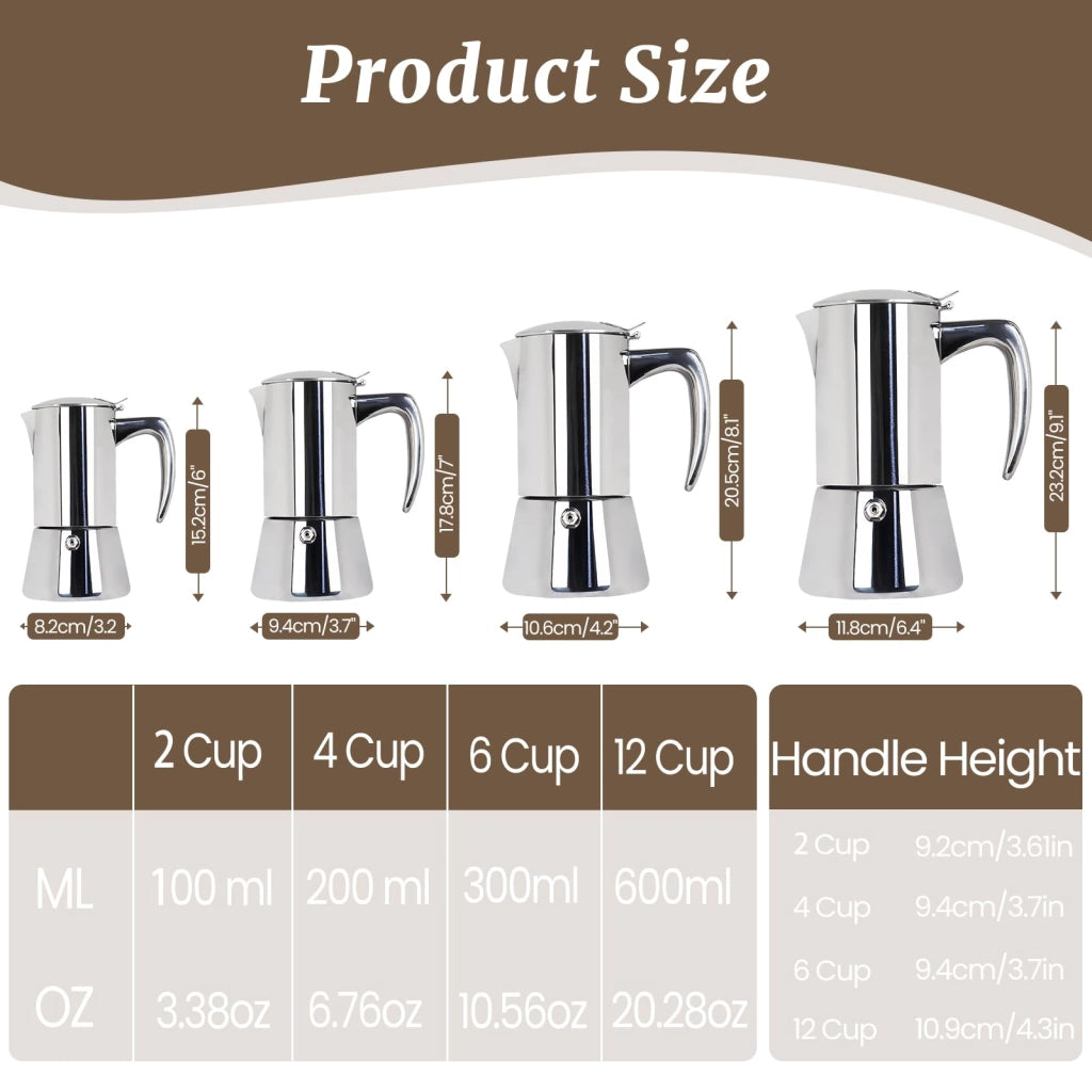 Moka per 4 tazze, 200 ml, in acciaio inossidabile, per la preparazione dell'espresso, compatibile con piani cottura a induzione
