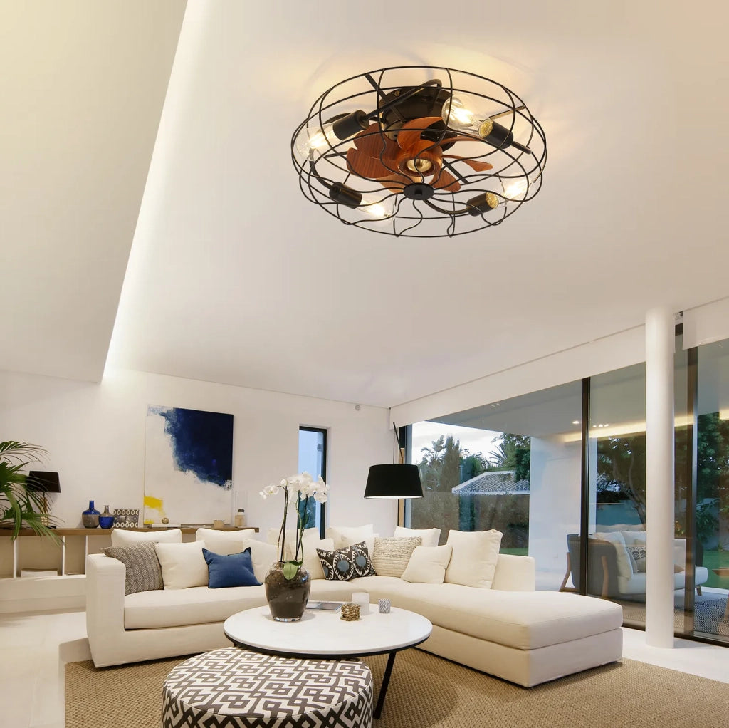 Ventilatore da soffitto 20 pollici con luce, 7 pale e telecomando nero