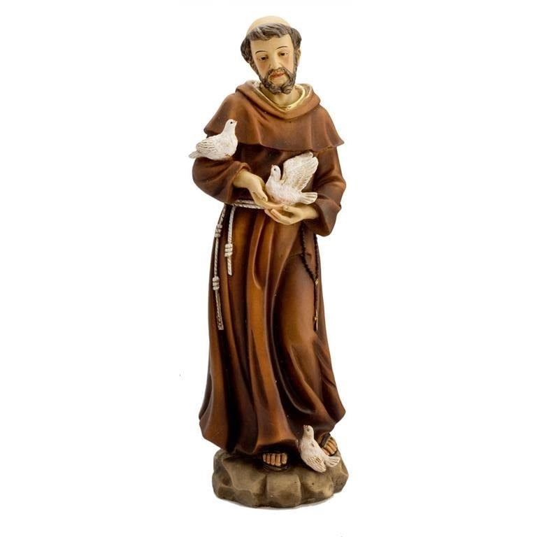 Figura di San Francisco in stile asiatico, dipinta a mano, realizzata in resina, altezza 31 cm