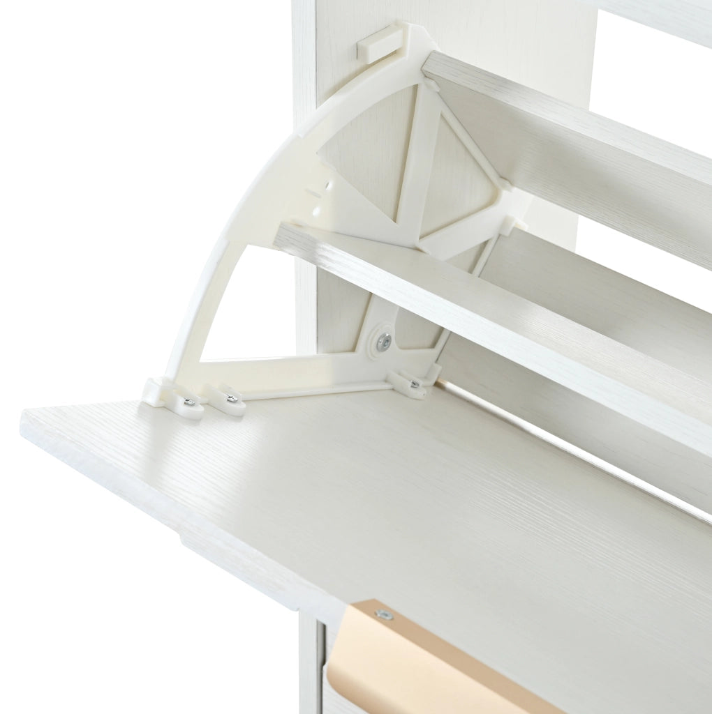 Scarpiera 105x24x90 cm con 4 vani a ribalta e frontale 3D in MDF bianco