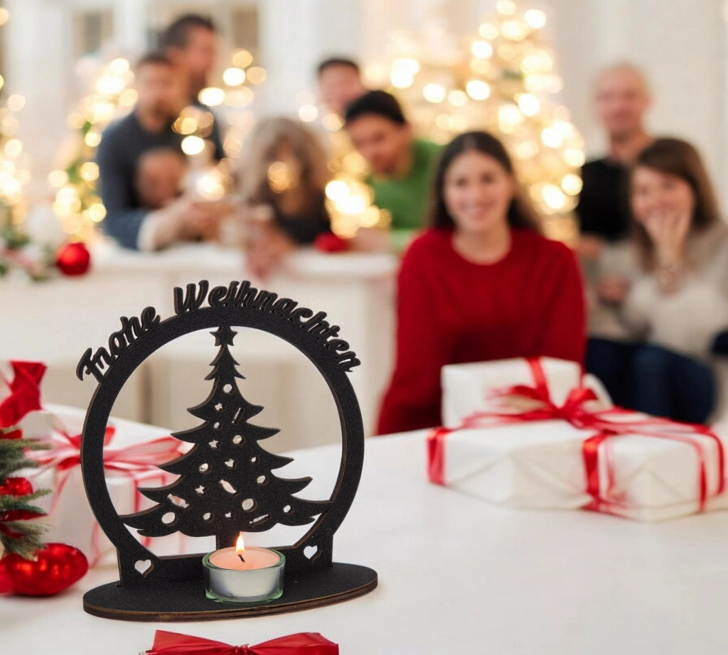 Candeliere natalizio a forma di albero di Natale, "Buon Natale", 17 cm, in legno