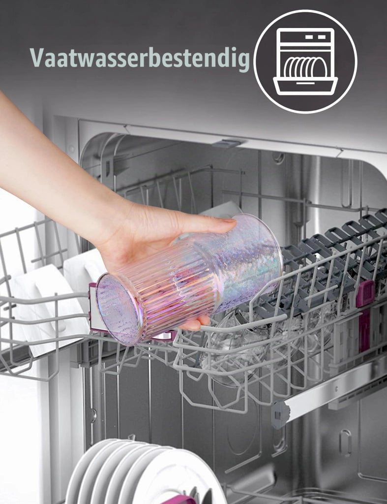 Bicchiere di vetro da 650 ml con coperchio e cannucce, confezione da 2, effetto iridescente