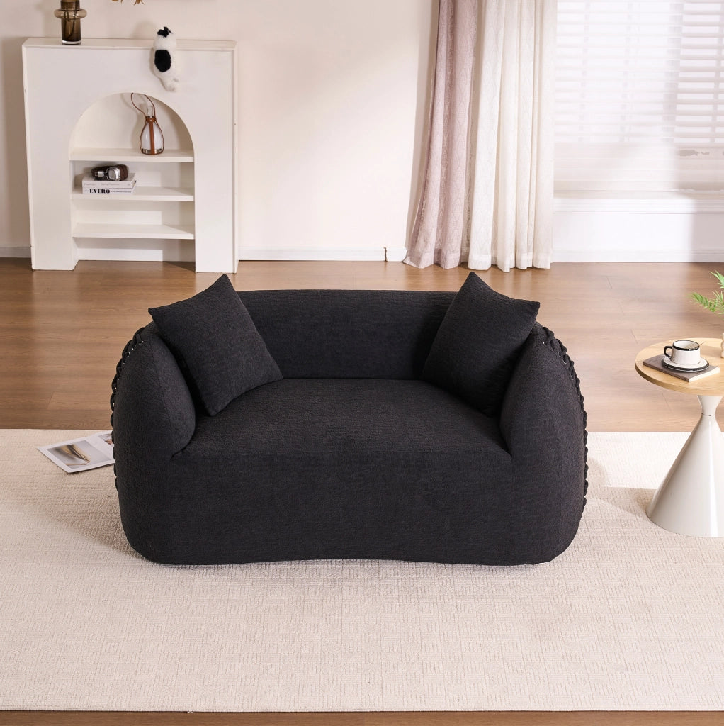 Divano 2 posti curvo in ciniglia nero 155x90x67 cm senza montaggio