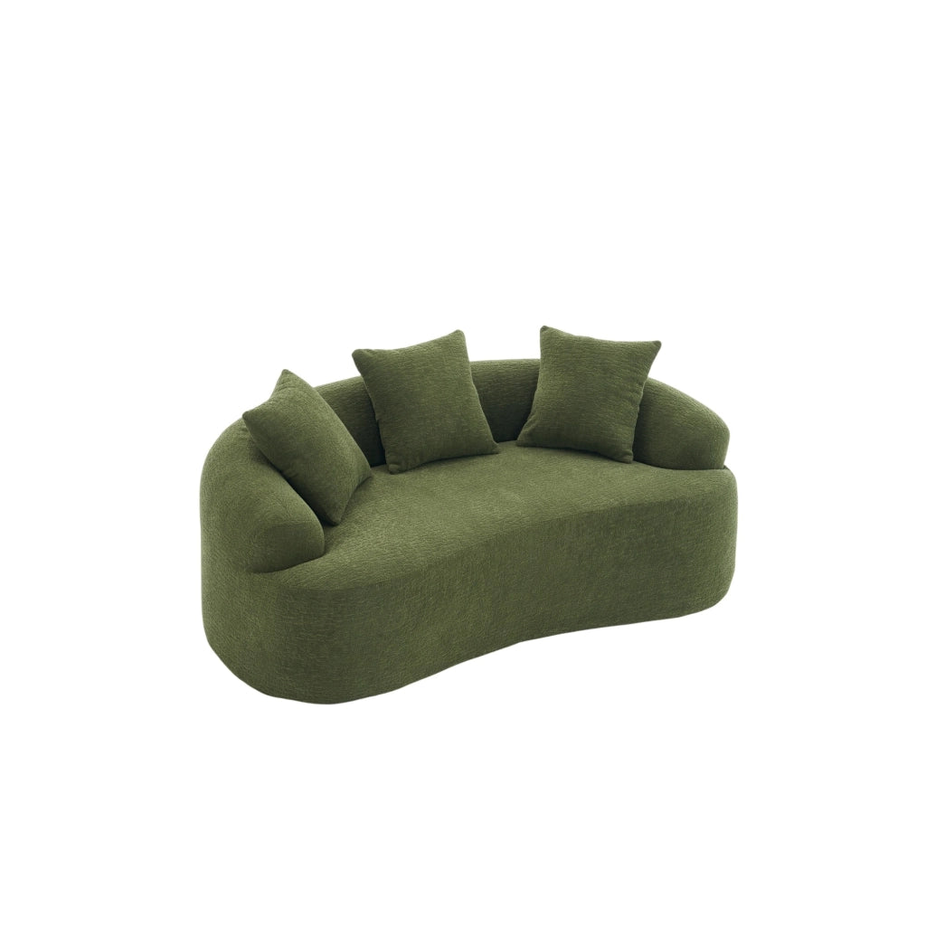 Divano 2 posti 153x94x63 cm in ciniglia verde, curvo, senza montaggio