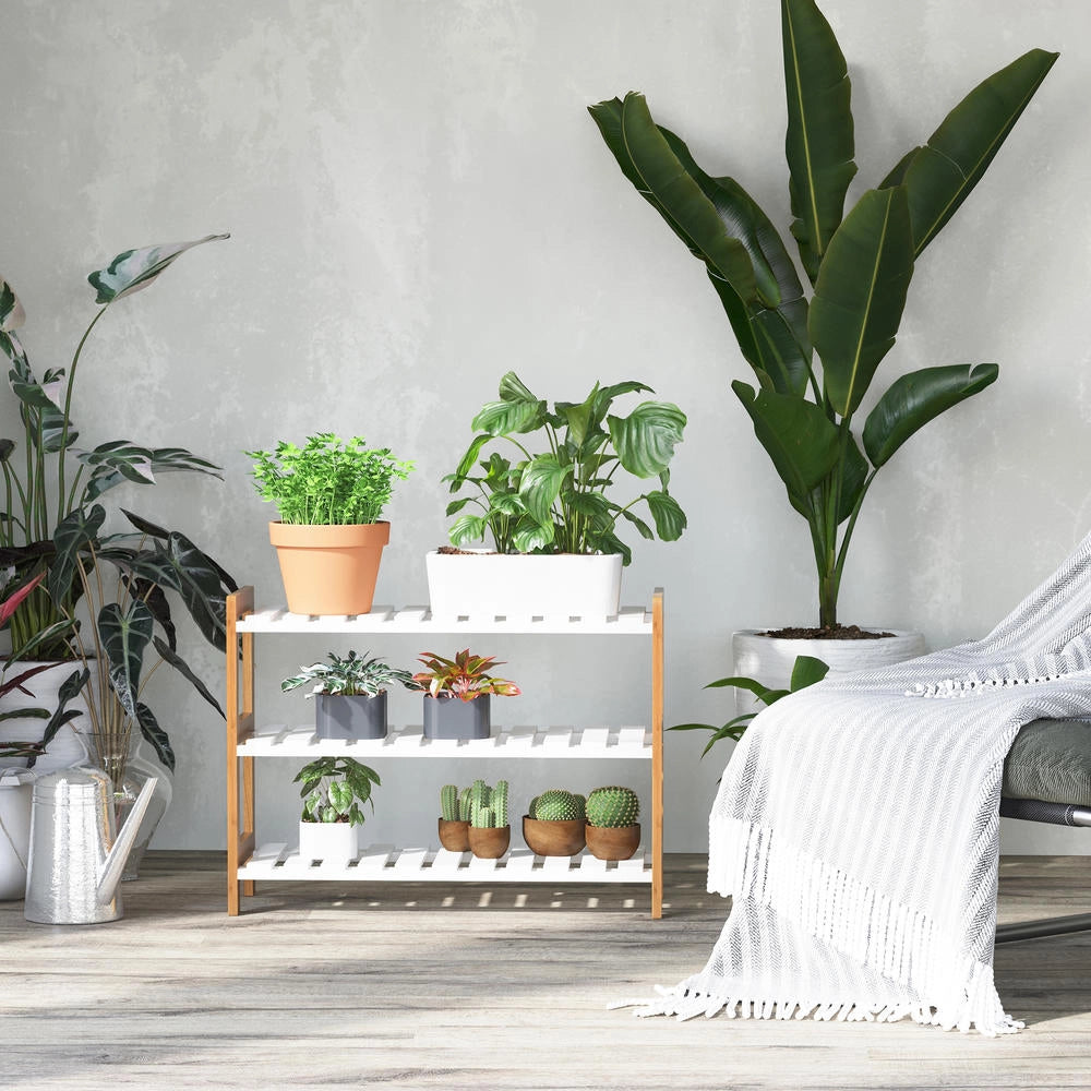 Scarpiera a 3 livelli in legno di pino, portascarpe salvaspazio a doghe per ingresso e soggiorno, 70 x 26 x 57,5 cm, bianco e legno naturale