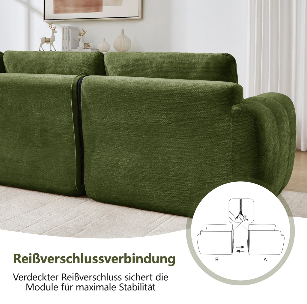 Divano modulare senza telaio in ciniglia verde 334 × 97 × 68 cm