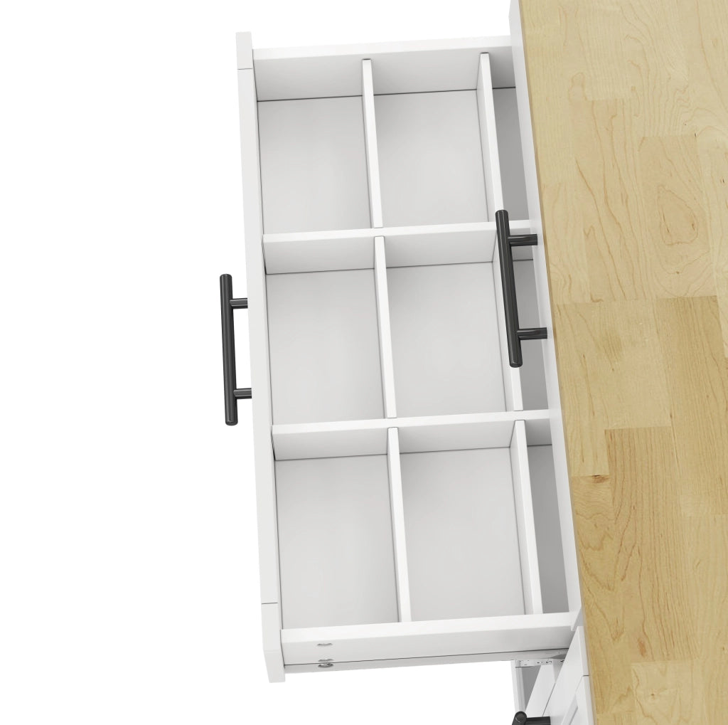 Isola cucina mobile con piano ribaltabile e 5 ruote in MDF naturale e bianco