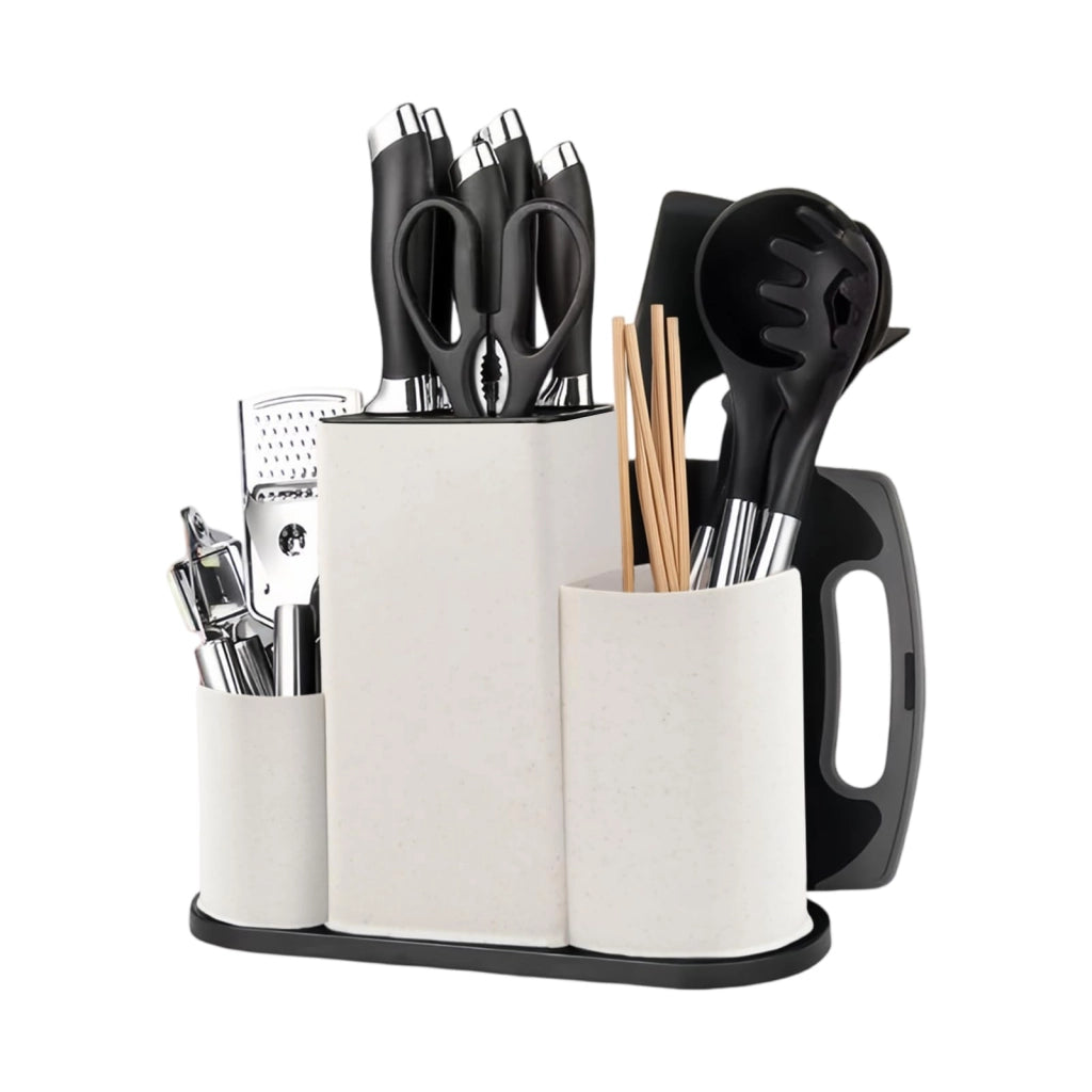 Porta coltelli 4-in-1, senza coltelli, supporto universale, bianco