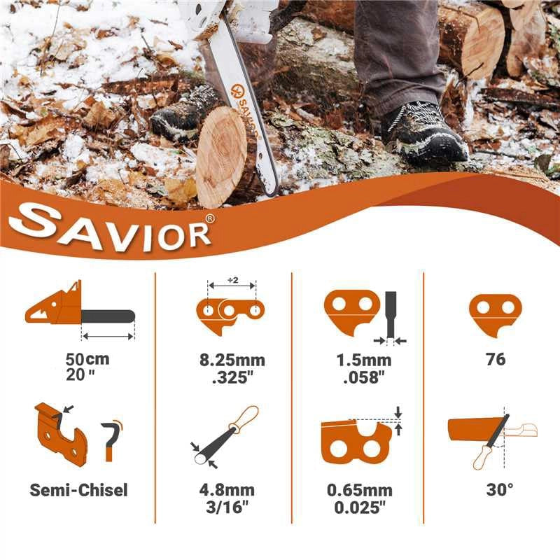 3 pezzi catene per sega .325" 1,5 mm 76 TG per barra 50 cm, catene a basso contraccolpo, compatibili con Timberpro, Hyundai, Fuxtec, Dynamac e altri