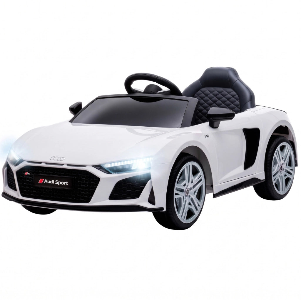Auto elettrica Audi R8 Spyder per bambini bianca con telecomando e batteria al litio