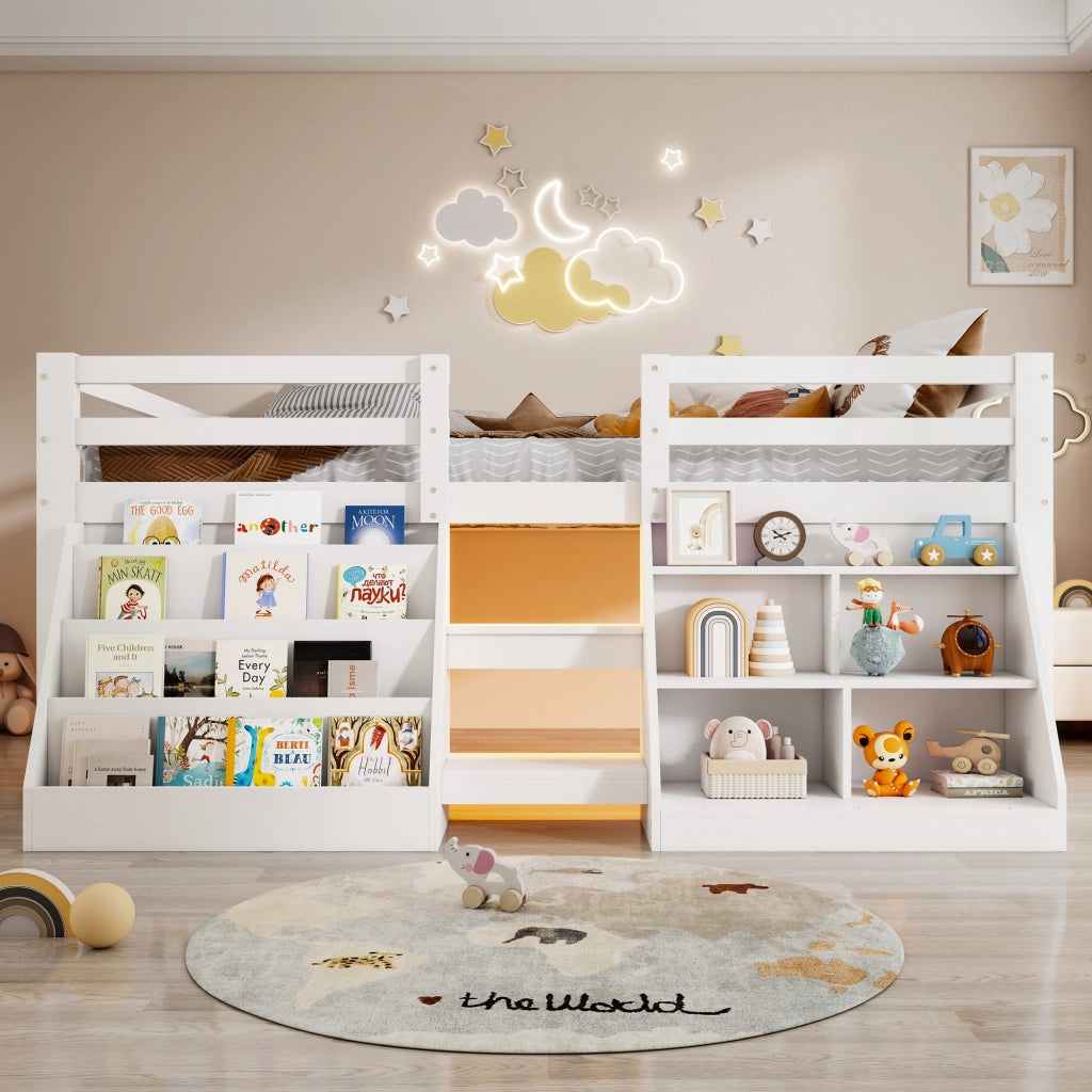 Letto rialzato per bambini bianco 140 x 200 cm con vani portaoggetti