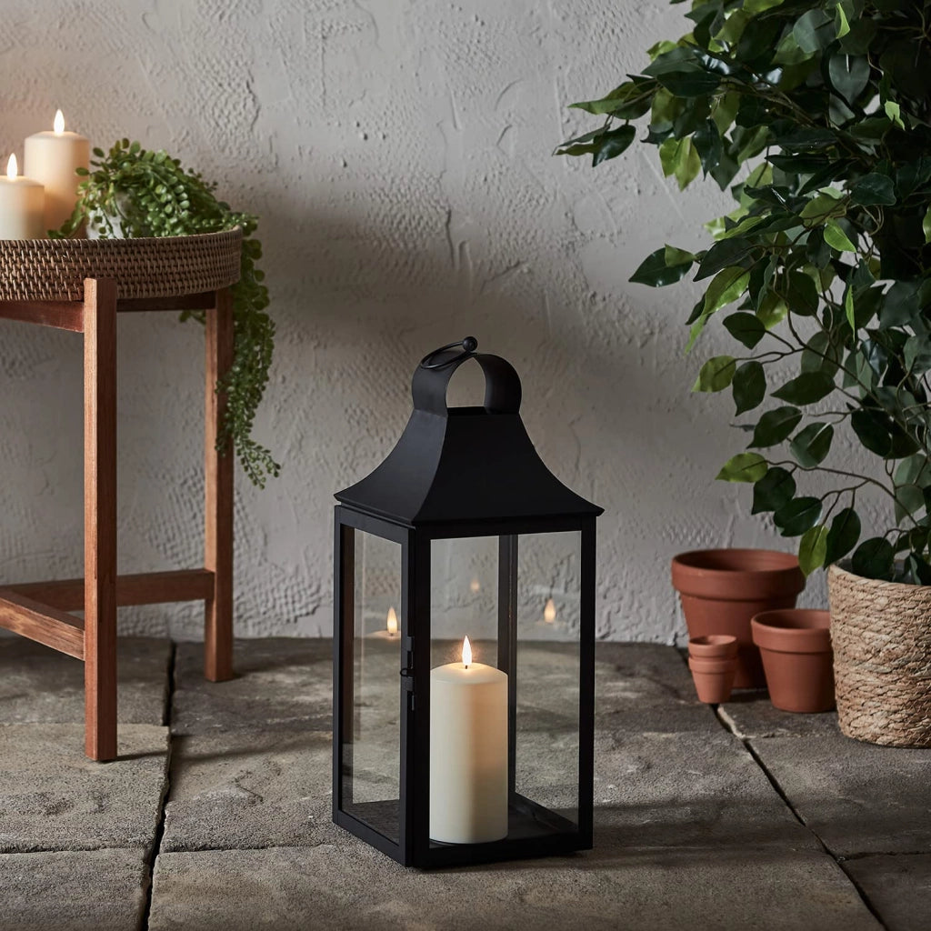 Lanterna a LED, nera, in metallo, 45 cm, impermeabile, adatta per interni ed esterni