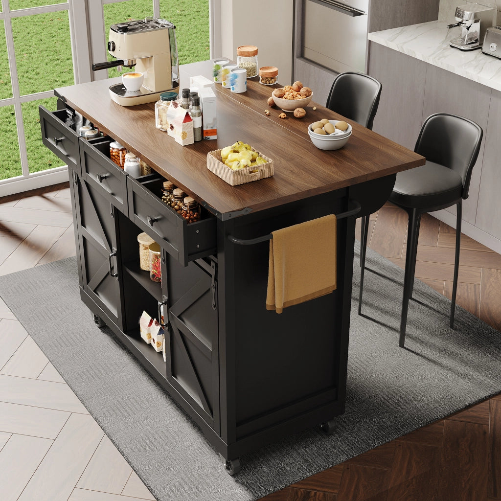 Isola cucina nera con piano pieghevole 140 cm