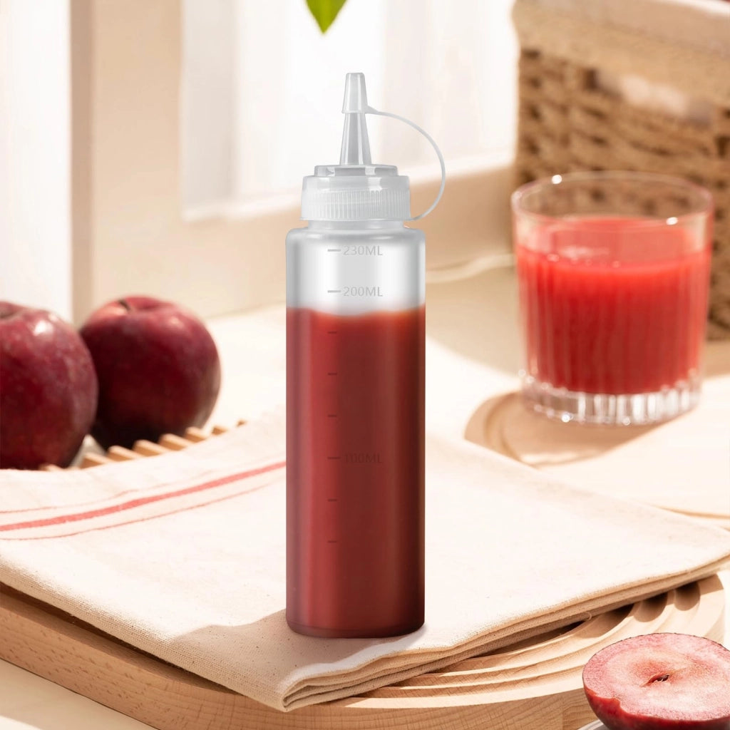 Set di bottiglie a spremi, 6 pezzi, capacità 240 ml, in plastica trasparente, con tappo