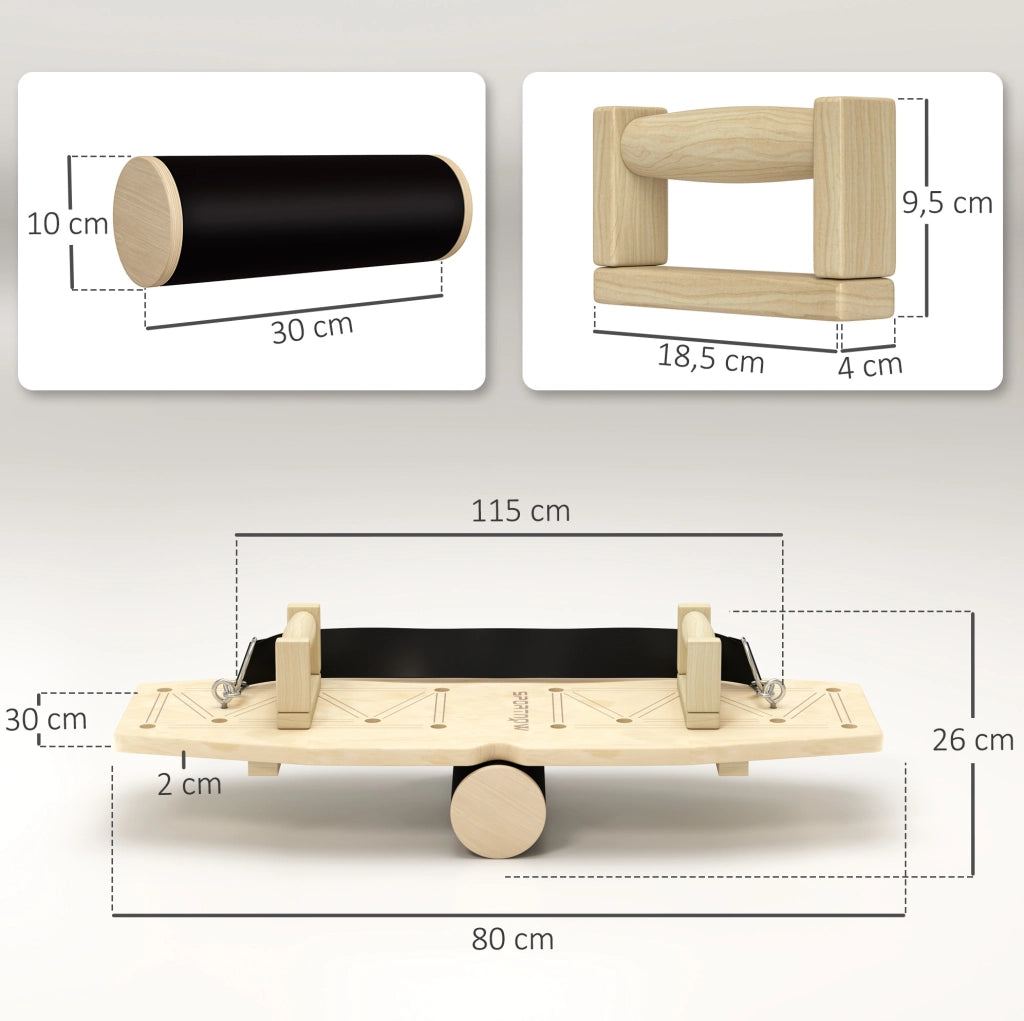 Maniglie per flessioni in legno con tavola di equilibrio e fasce elastiche
