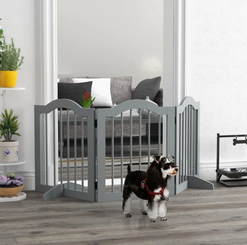 Cancello di sicurezza per cani 154,5 x 61 cm pieghevole con porta, grigio chiaro