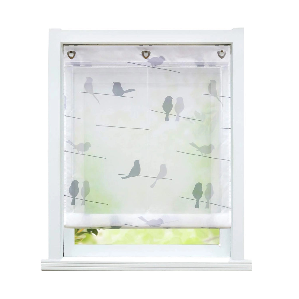 Tenda trasparente con motivo di uccelli, bianca, 100x140 cm, 1 pezzo