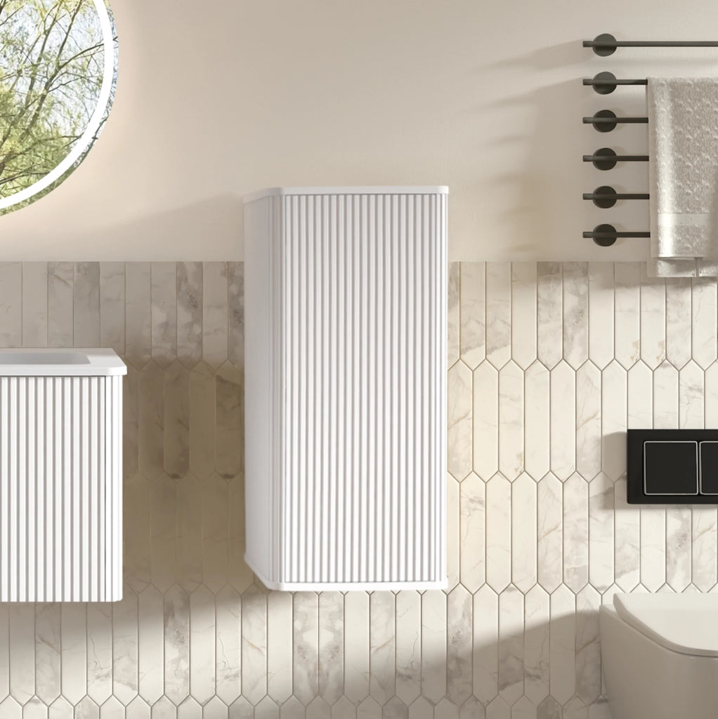 Mobile lavabo 60 cm bianco sospeso con lavabo e colonna laterale, bagno