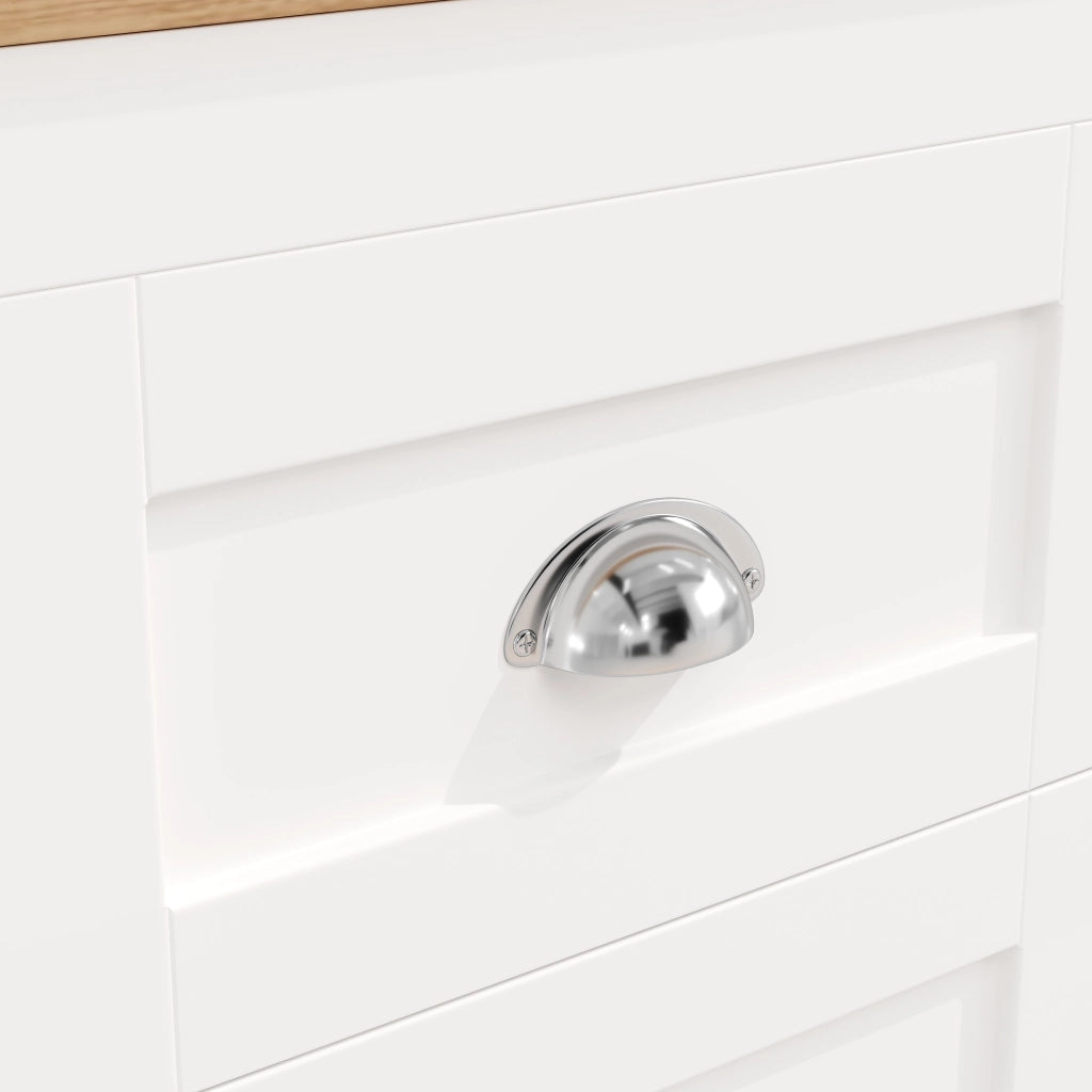 Credenza 120 × 40 × 179 cm con 4 ante 3 cassetti e LED USB in MDF bianco con maniglie in metallo argento