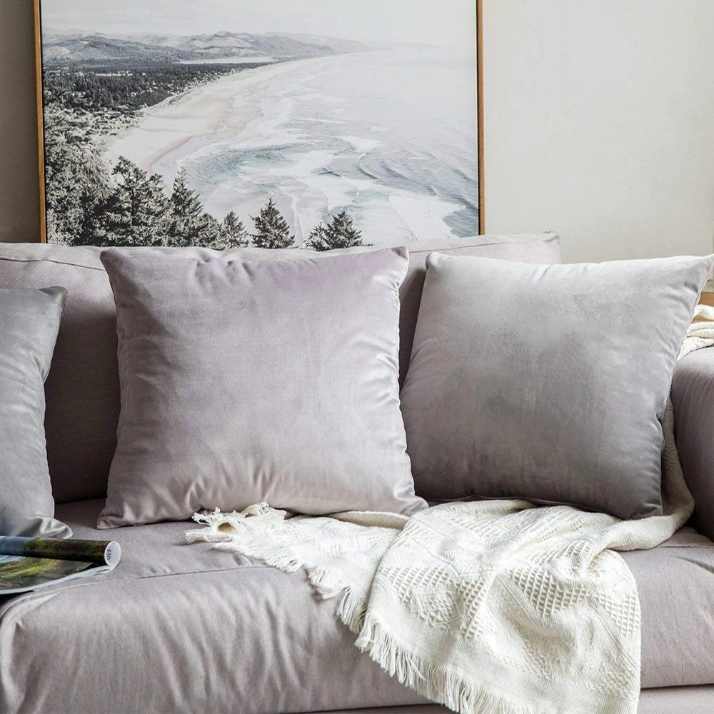 Cuscini decorativi, copri cuscini 65x65 cm, 2 pezzi, grigio, in velluto
