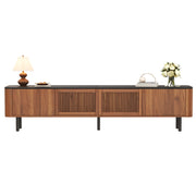 Mobile TV con contenitore 190x35x45 cm in MDF noce e nero, ante traforate