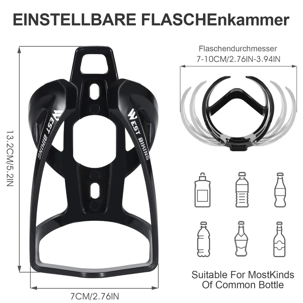 Portaborraccia per bicicletta in PC nero 13,2 × 7 × 7 cm