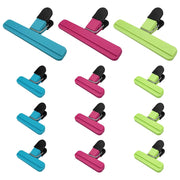 Set di 12 clip per alimenti, riutilizzabili, in 3 colori, lunghezza 8,5 cm
