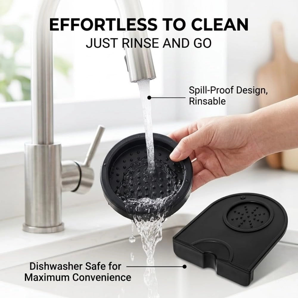 Set da 2 pezzi per pressare il caffè, in silicone, antiscivolo, colore nero