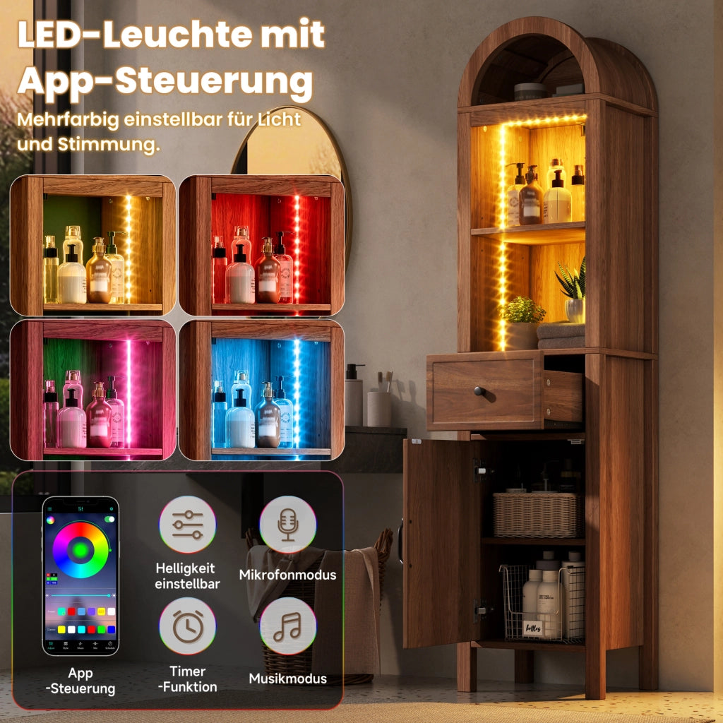 Mobile alto da bagno con luce LED e ante reversibili, 40 x 30 x 163 cm