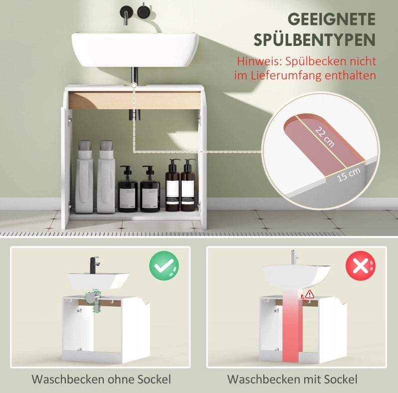 Mobile sottolavabo bianco per bagno con porte soft-close 60x35x57,9 cm