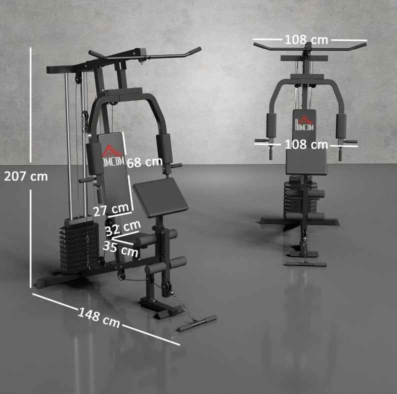 STAZIONE FITNESS Multifunzionale 148x108x207 cm Acciaio Nero con pesi 45 kg