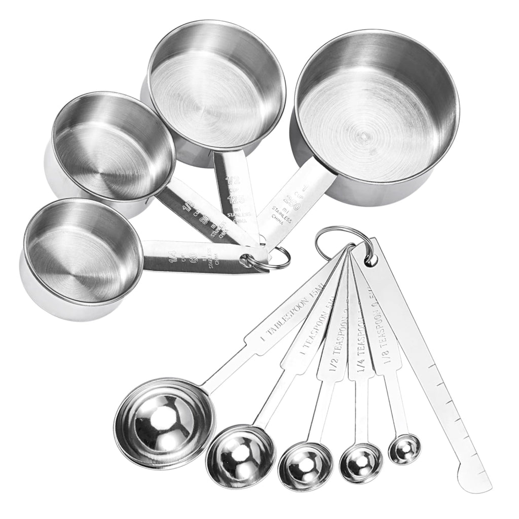 Set da 10 pezzi di misurini in acciaio inossidabile, set di cucchiaini dosatori, righello dosatore