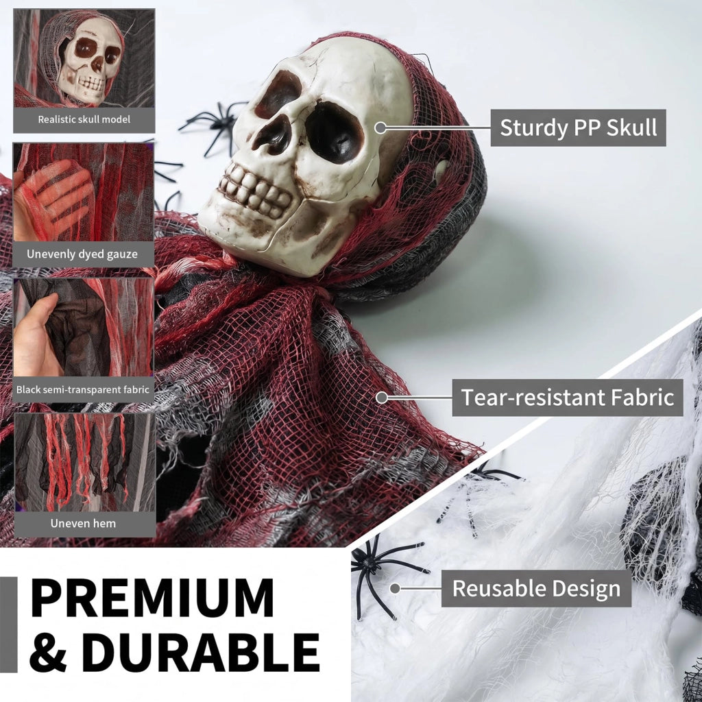 Decorazioni per Halloween con scheletro, fantasma spettrale e ragnatela