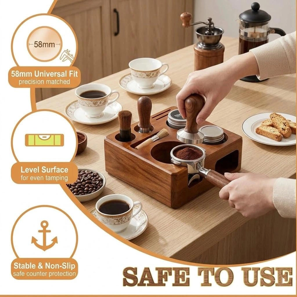 Portafiltro da 58 mm in legno di noce, organizer per baristi