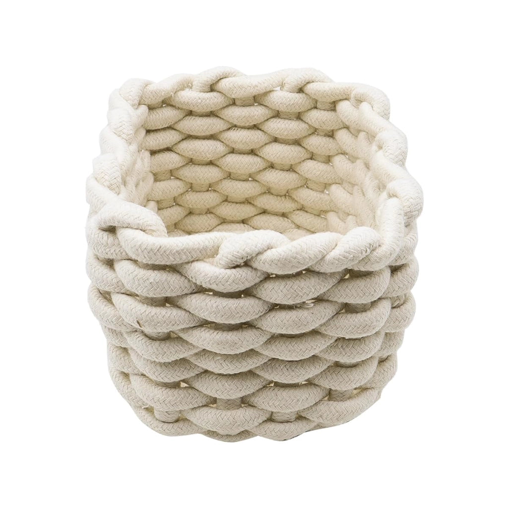 Cesto portaoggetti in corda di cotone, bianco, 18x14x13 cm
